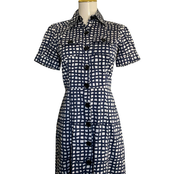 The Limited Women's Navy Blue White Dress Short Sleeve Full Button RN 54874 - Picture 10 of 12